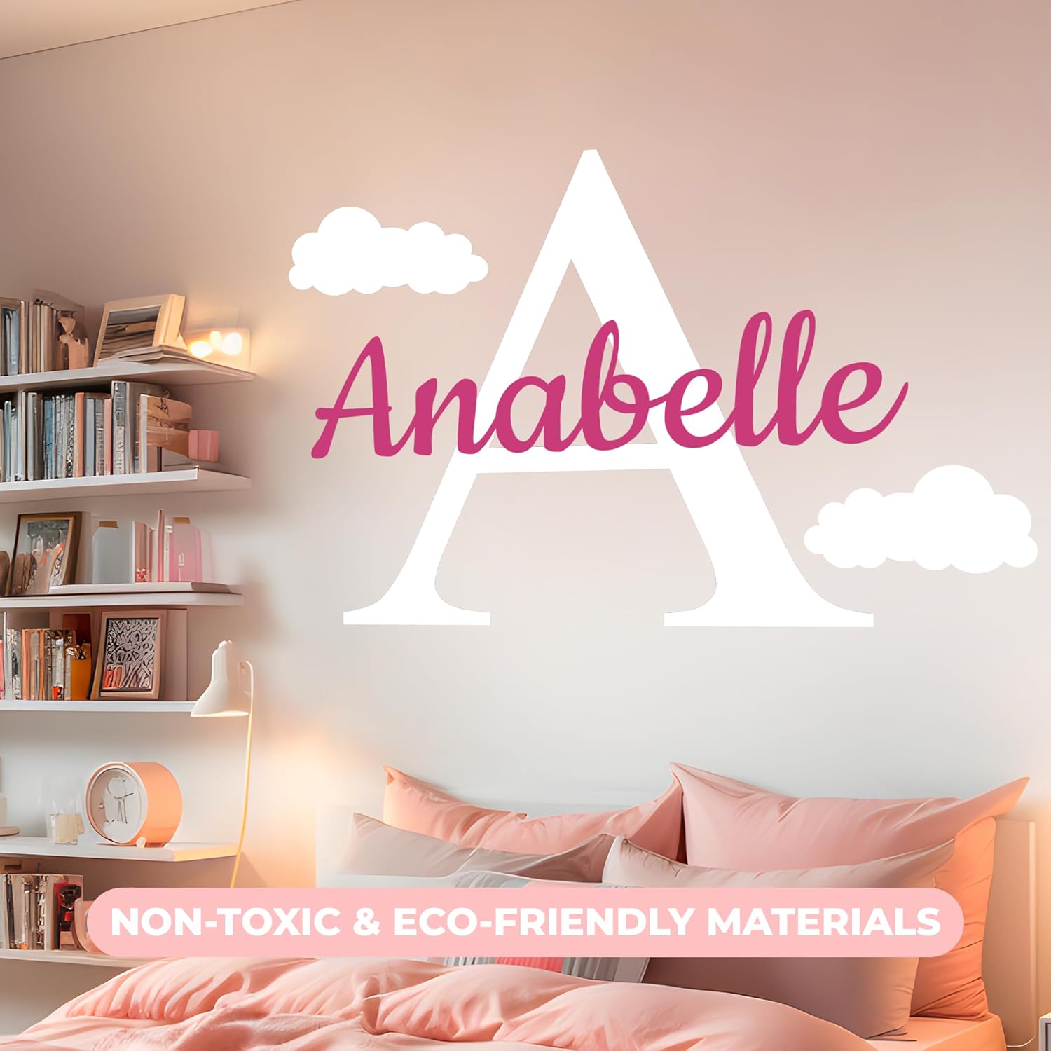 CRYPTONITE Personalized Name & Initial Vinyl Wall Decor I Nursery Wall Decal for Baby Boy & Girl Decoration I Wall Stickers for Bedroom Decor I Boys Bedroom Decor (Wide 50"x 30" Height)