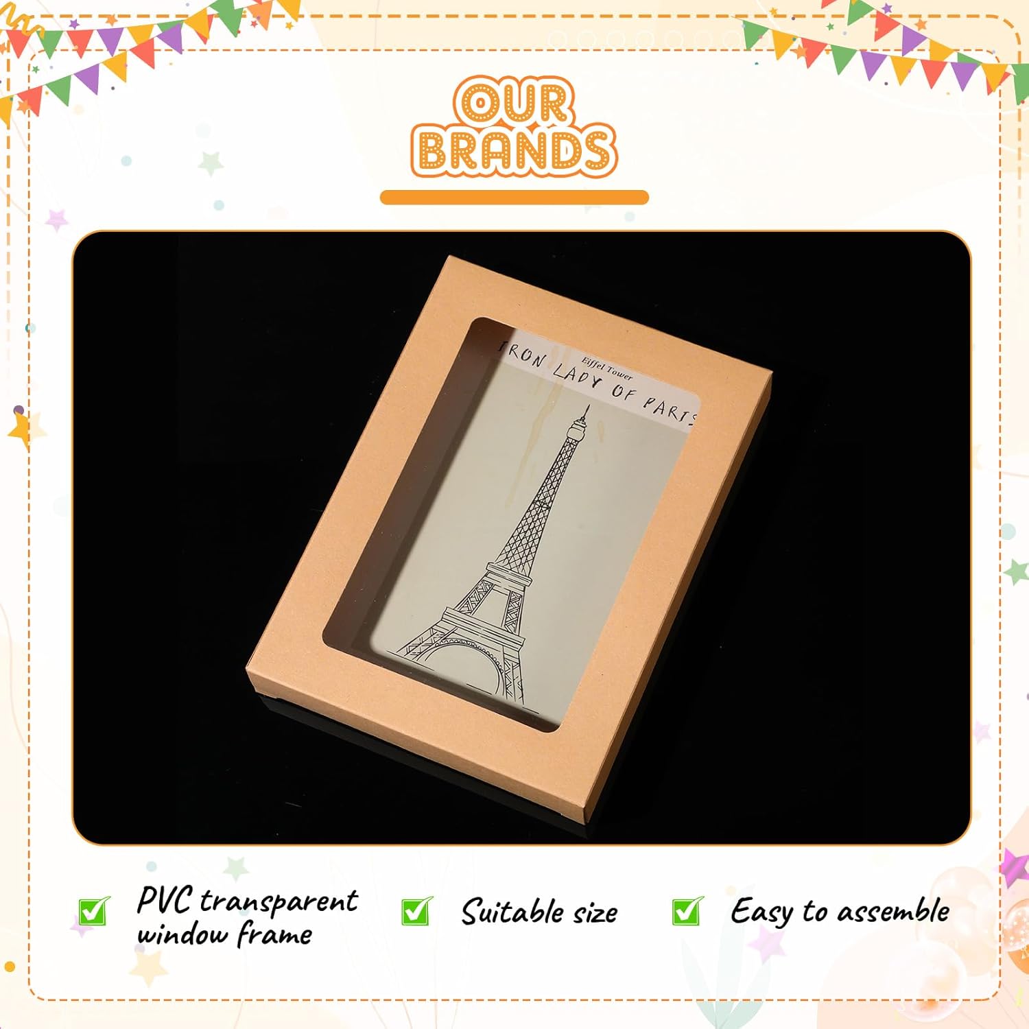 50 50 Pcs Greeting Card Storage Box Bulk Graduation Cardboard Cards Box with Transparent Window Kraft Paper Frame Photo Storage Envelope for Party (5.39 x 7.36 x 0.6 Inch)