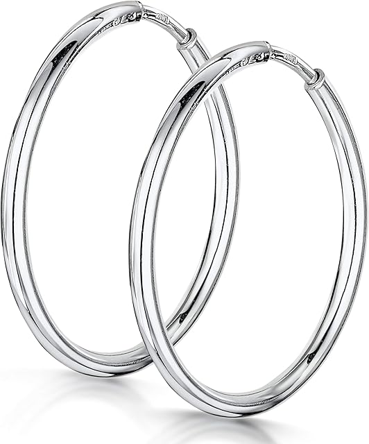 Amberta Womens 925 Sterling Silver Hoop Earrings