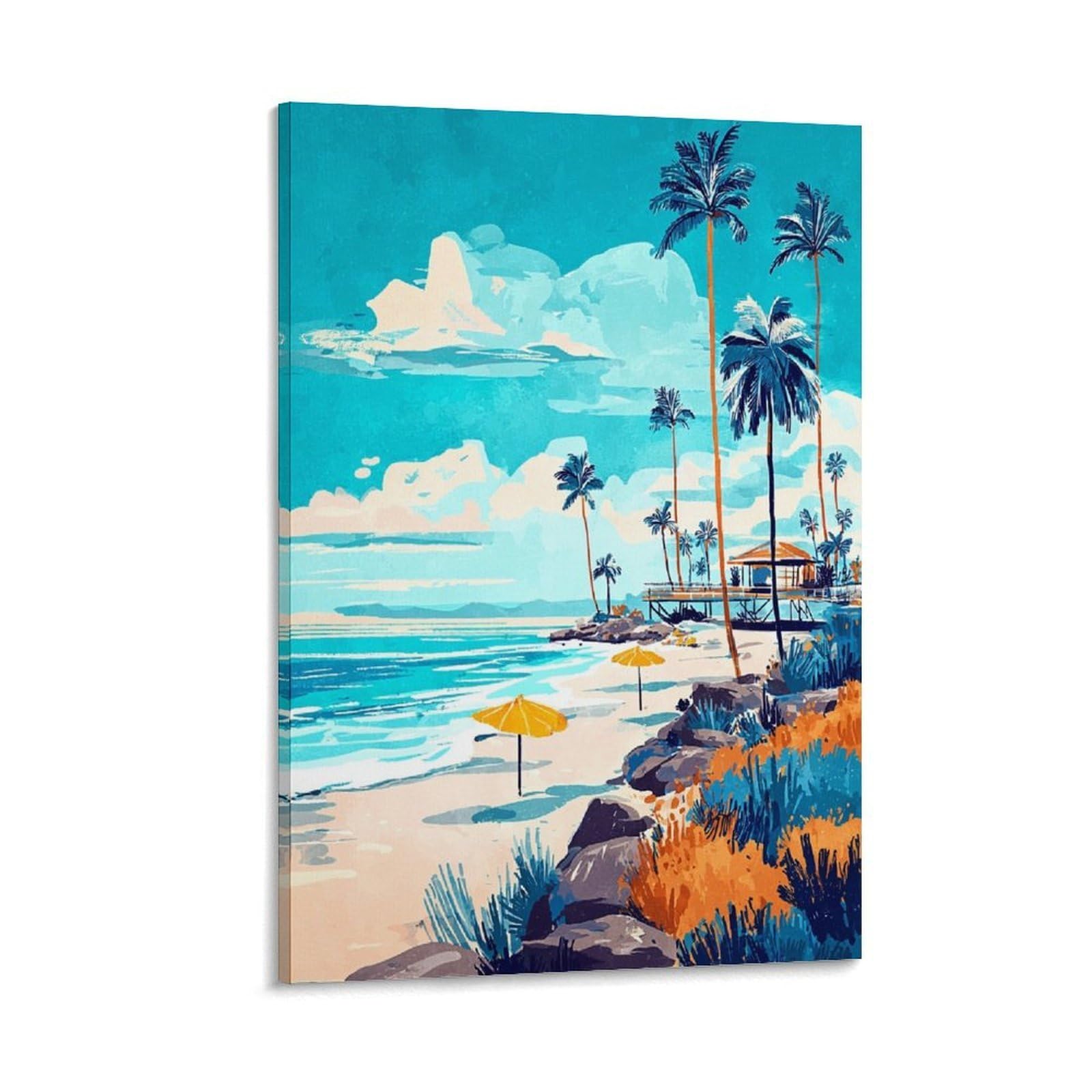 Ocean Beach Posters 20x30inch(50x75cm) Vintage Watercolor Canvas Art