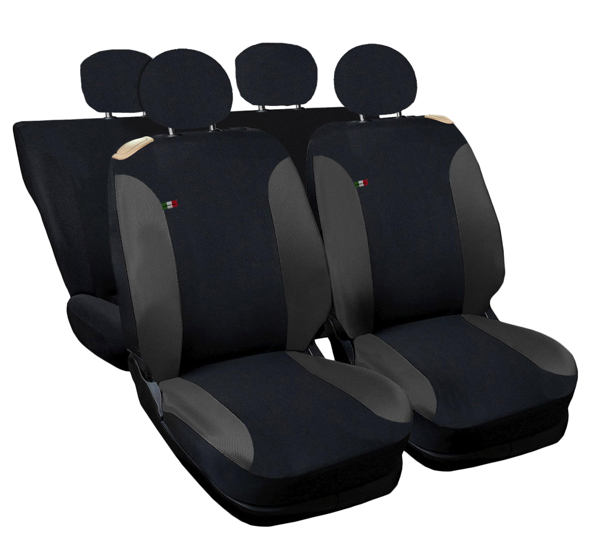 Auto Accessori Lupex Coprisedili Auto Compatibili con Cinquecento 500, Made in Italy, tessuto policotone, set anteriori e posteriori (Nero - Grigio Scuro con schienale posteriore 50e50)