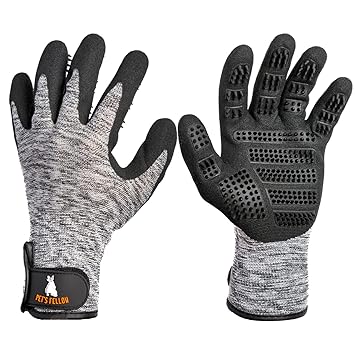 PetsFellow Pet Grooming Gloves, Left & Right, for Cats, Dogs & Horses, Long & Short Fur (Medium, Grey)