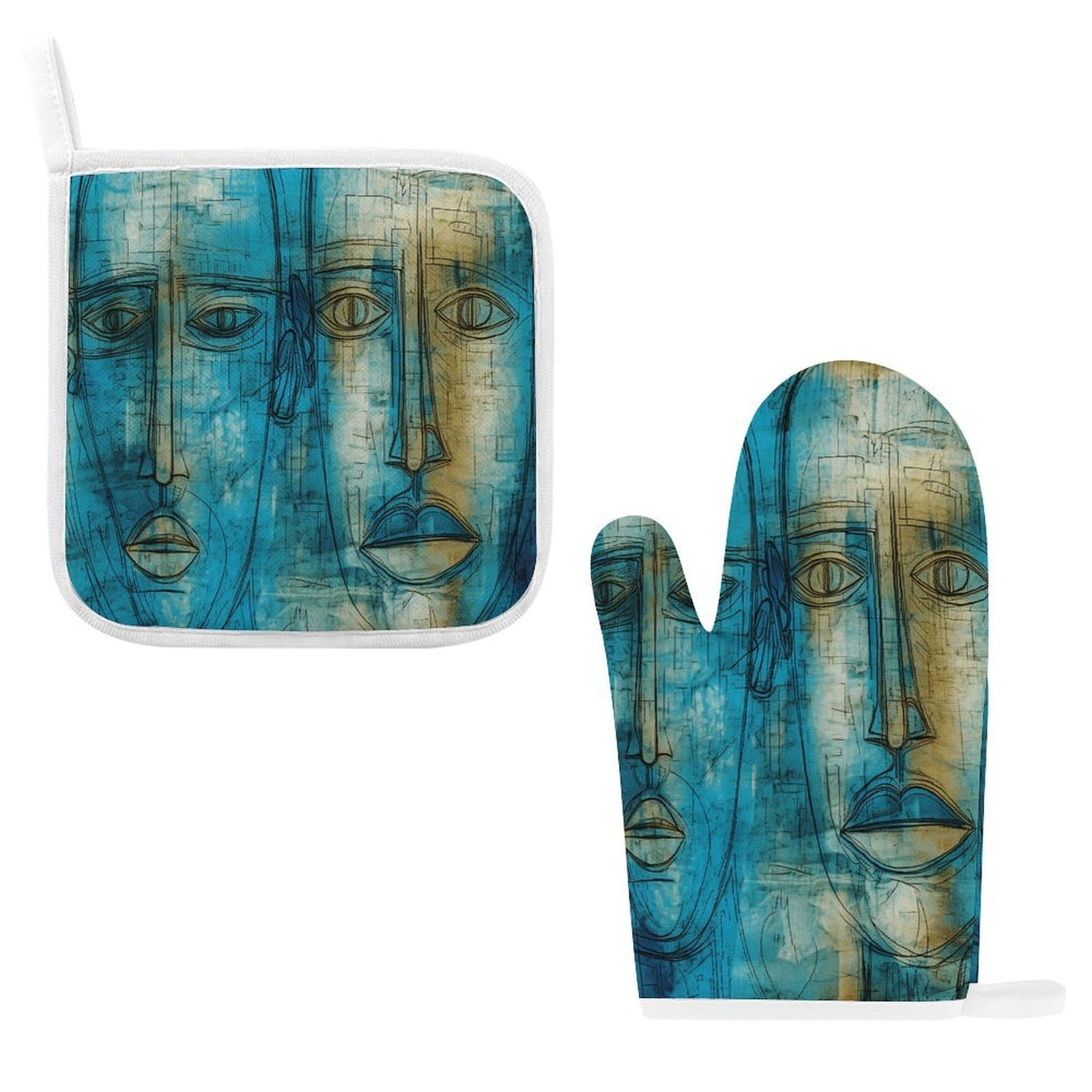 Btcowzrv Style Hand Drawn Emoticons Oven Mitts And Pot Holders 2Pcs Set