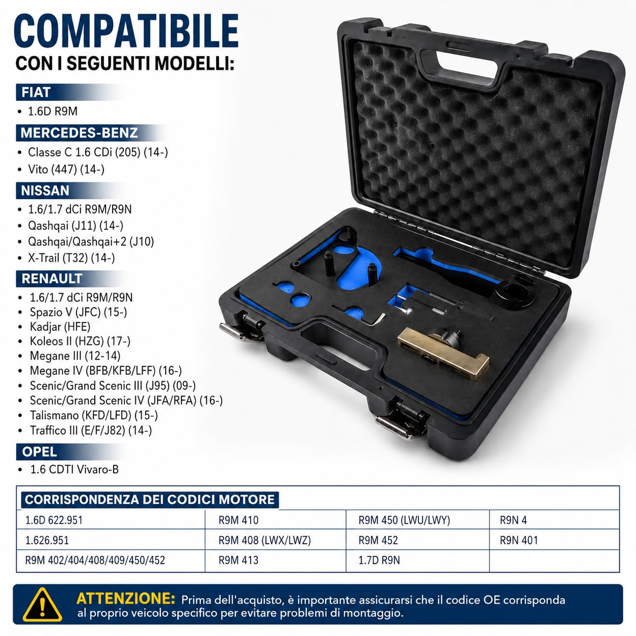 Nissan Opel Mercedes Renault Fiat Kit di Fasatura Motore Diesel 1.6 dCi R9M M9R, Attrezzi Distribuzione Valigetta GS-8536J