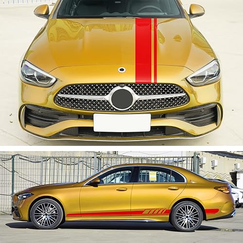 Miniatura 3 de SUNJIKA Compatible con 5 calcomanías gráficas de vinilo a rayas de automóvil para Mercedes Benz Clase C W205 C180 C200 C230 C280 C300 C320 C350 C63