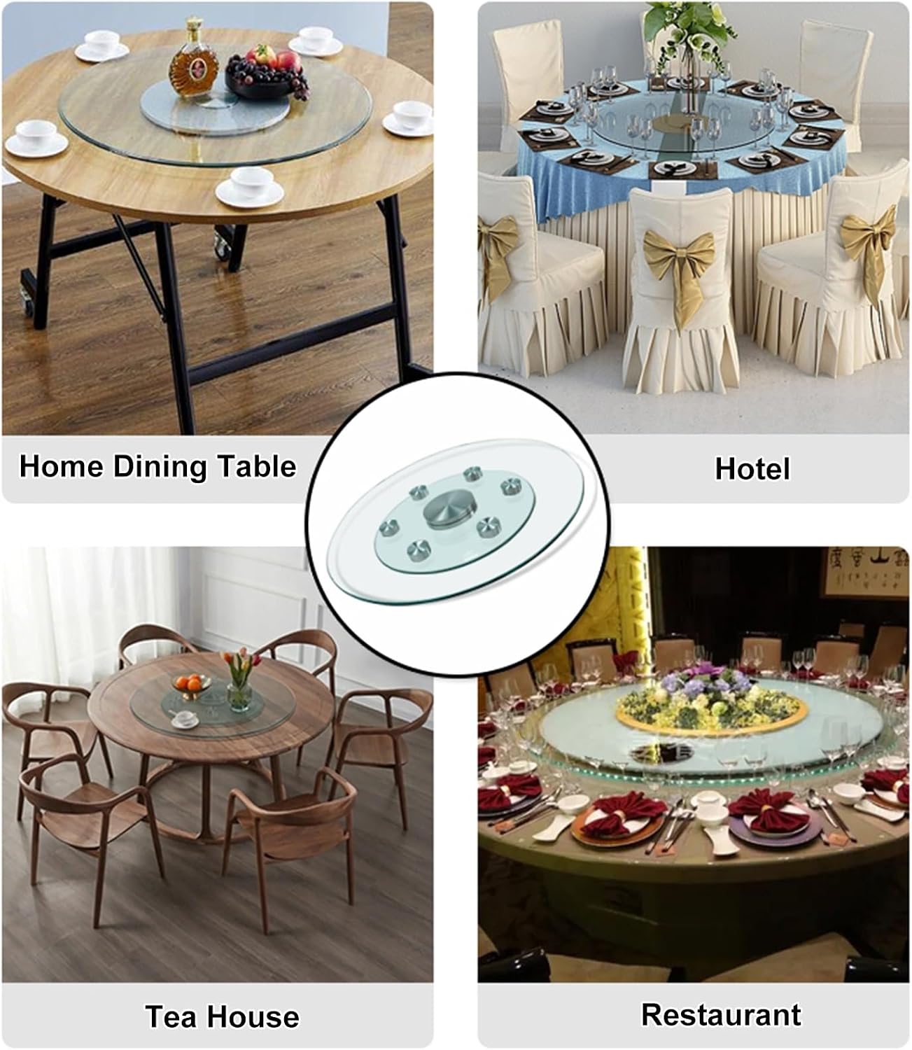 24/27/31/35/39in Glass Lazy Susan for Dining Table with 6 Anti-sidetilt Auxiliary Wheel, Lazy Susan for Table Top, Lazy Susan Turntable, Table Lazy Susan Centerpiece, Aluminum Allo