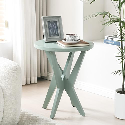 Miniatura 24 de Mesa auxiliar decorativa de mariposa, parte superior de madera MDF marrón nogal y patas de horquilla negras, mesa auxiliar pequeña y moderna, 21.75