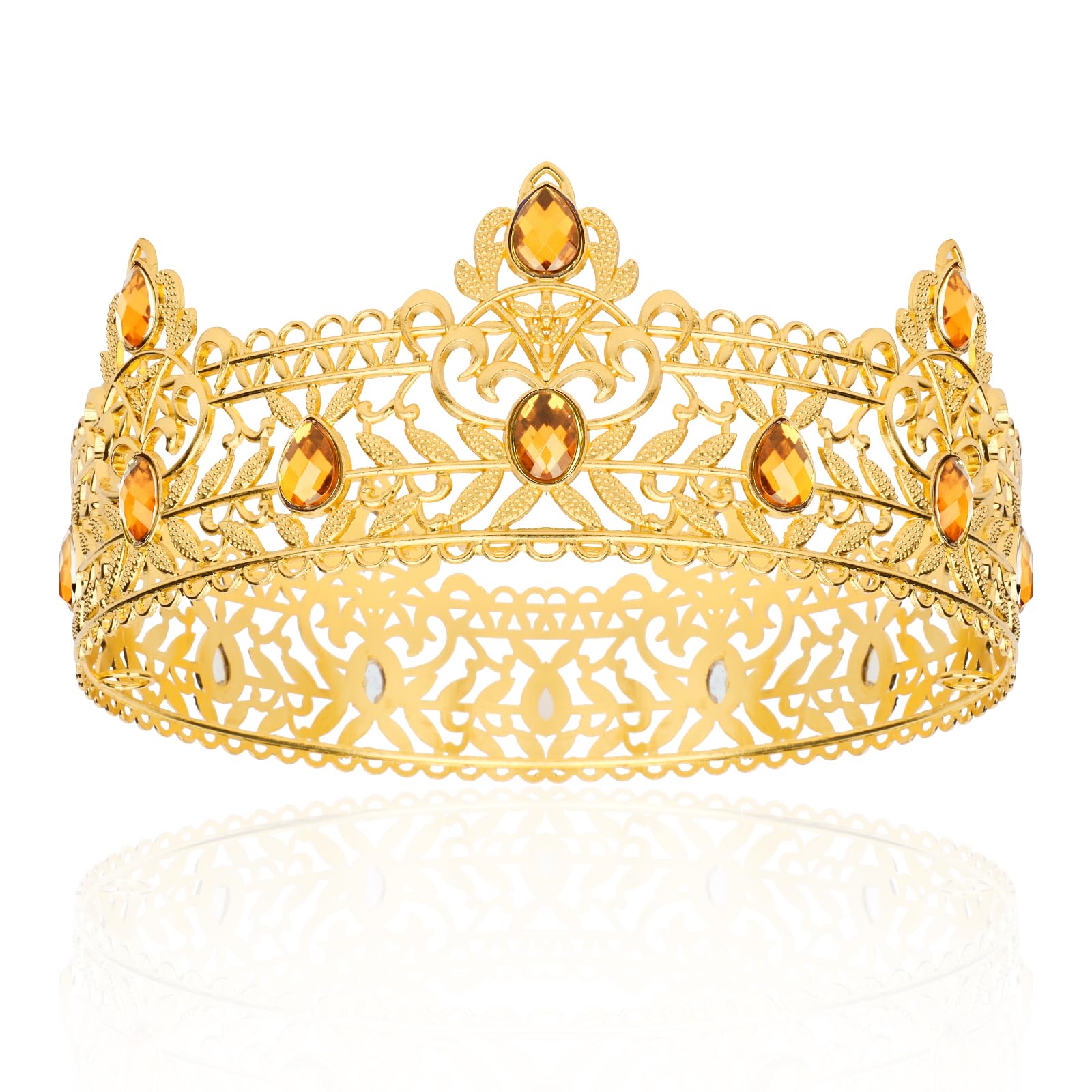 King Crown, CIEHER King Crowns for Men Crystal Baroque Royal Crown Men Prom Crown Prince Tiara for Birthday King Halloween Costume Birthday Decorations for Men, Gold & Champange King Crown, Black 2