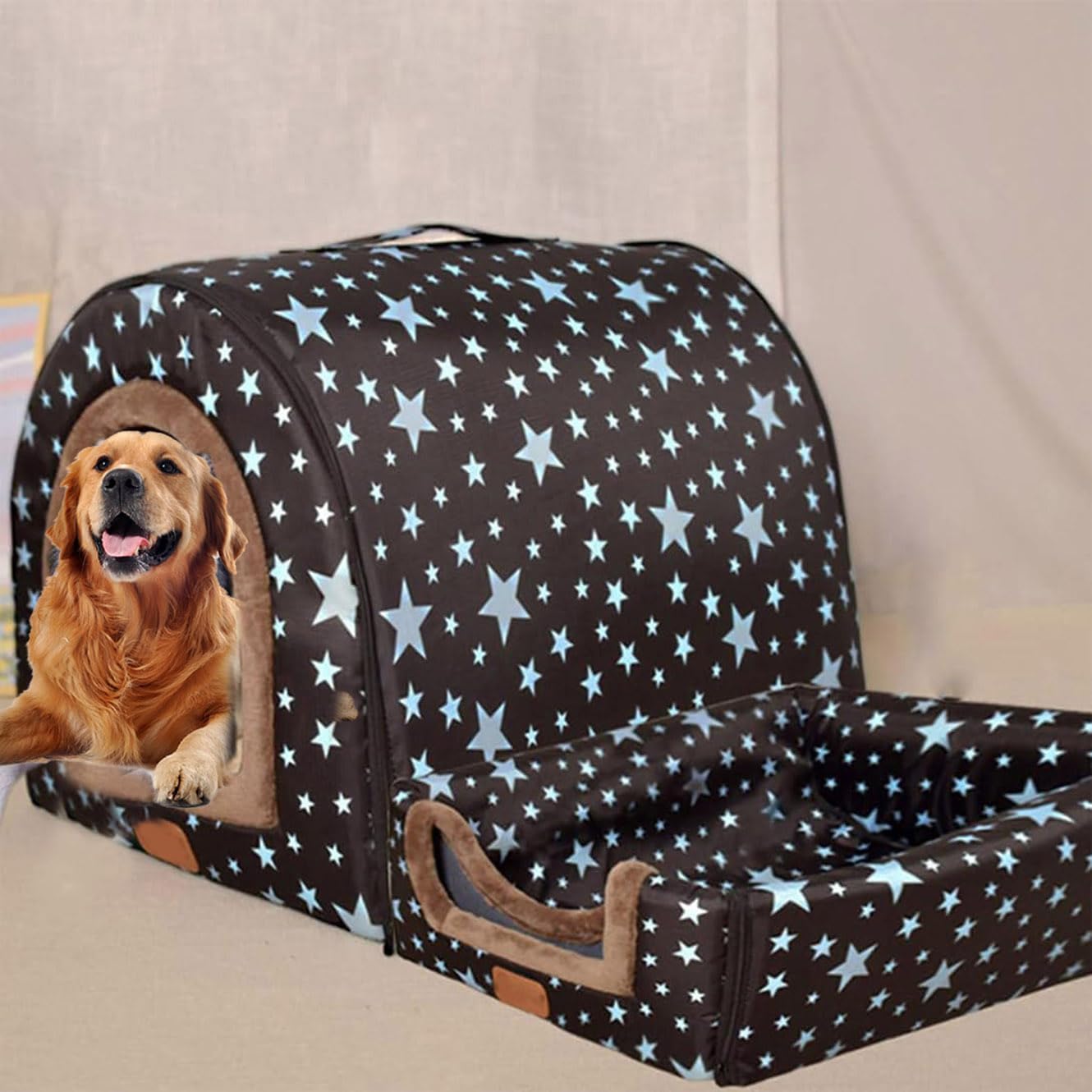 Rr tianshi Extra Large 2 In 1 Jumbo Dog House Bed,XL Dog Bed Tent Anxiety Relief Calming XXL Dog Kennel Cat Cave Igloo Winter Warm Pet Nest (XL-75 * 57 * 55cm,C)