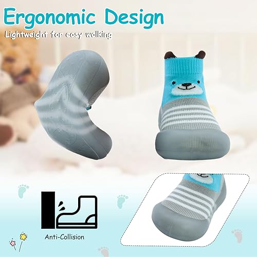 Miniatura 2 de Dexspoeny 1 Pair Baby Shoes, Baby Socks Shoes BoysGirls Walkers Shoes Non-Skid Slipper Shoes with Soft Rubber Sole Toddle Sneaker Pinks, Gray, Green