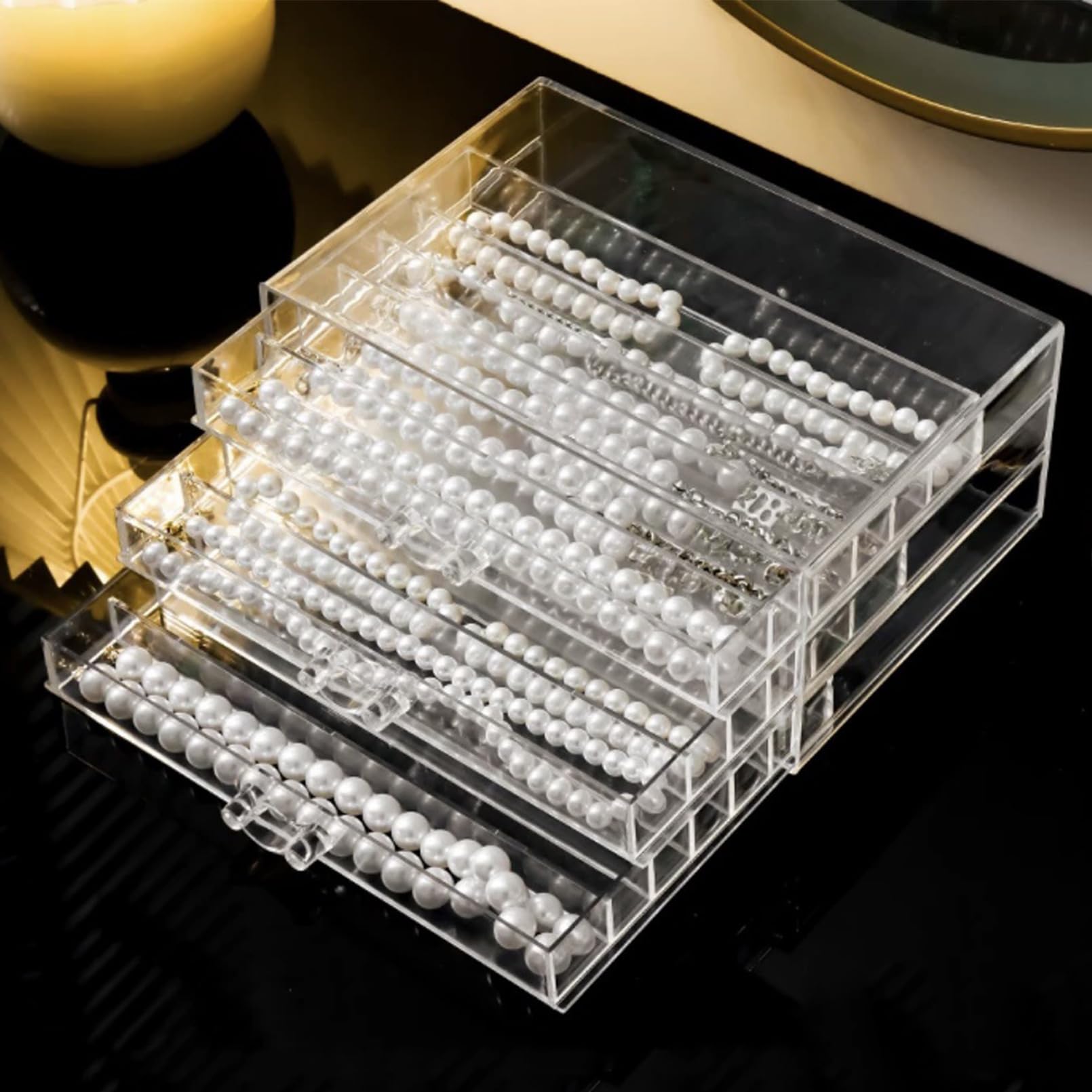 Nwvuop Acryl Ketten Aufbewahrung Schmuck Aufbewahrungbox Halskette organizer Schmuckkästchen für Ketten, Armband(3 Schubladen)