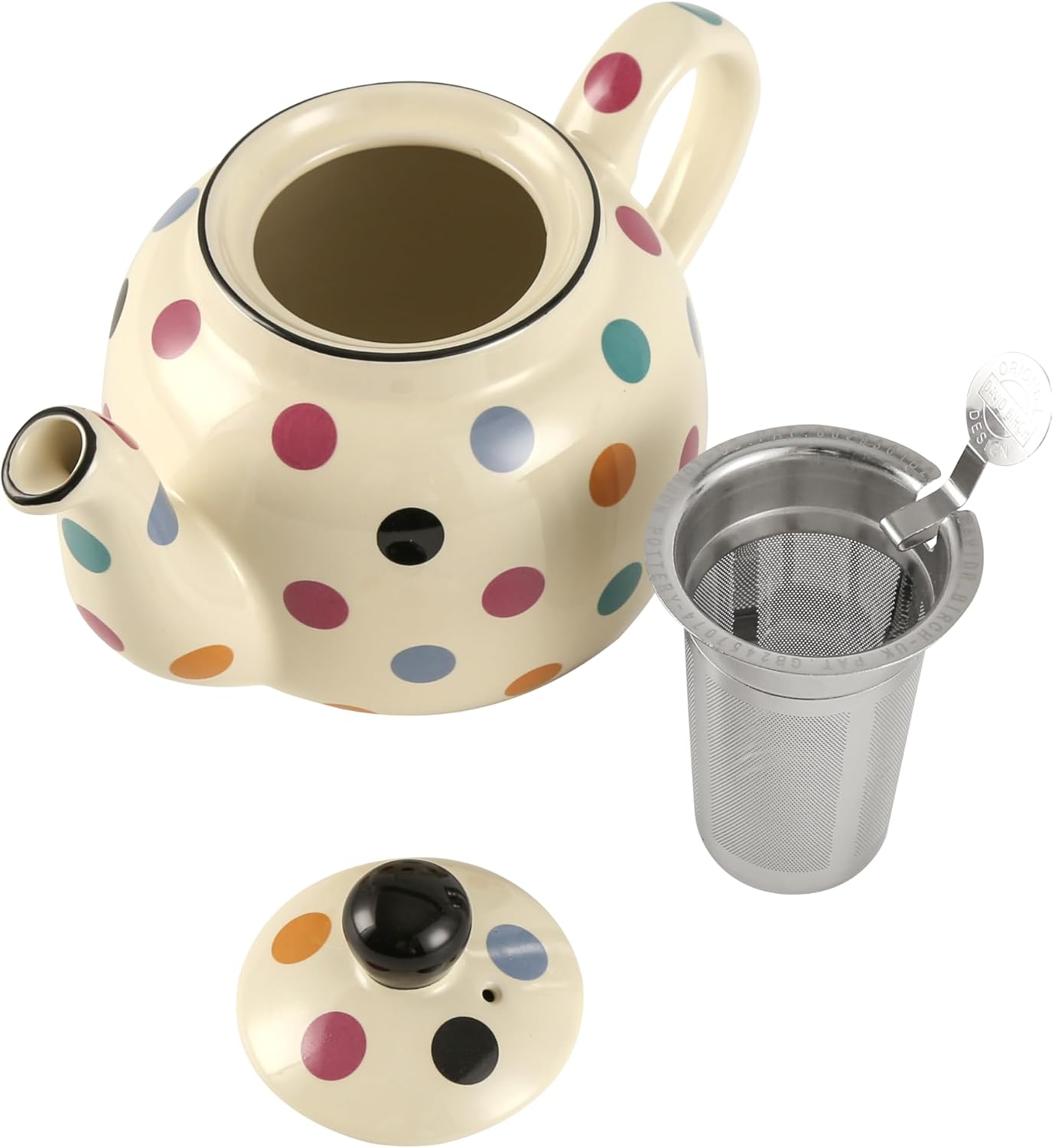 London Pottery Teapot Ceramic, 600ml/20.3 oz with Stainless Steel Infuser, elegant and sophisticated way to drink tea for 1-2 people (Ivory Multispot, Teapot with Infuser, 600ml)