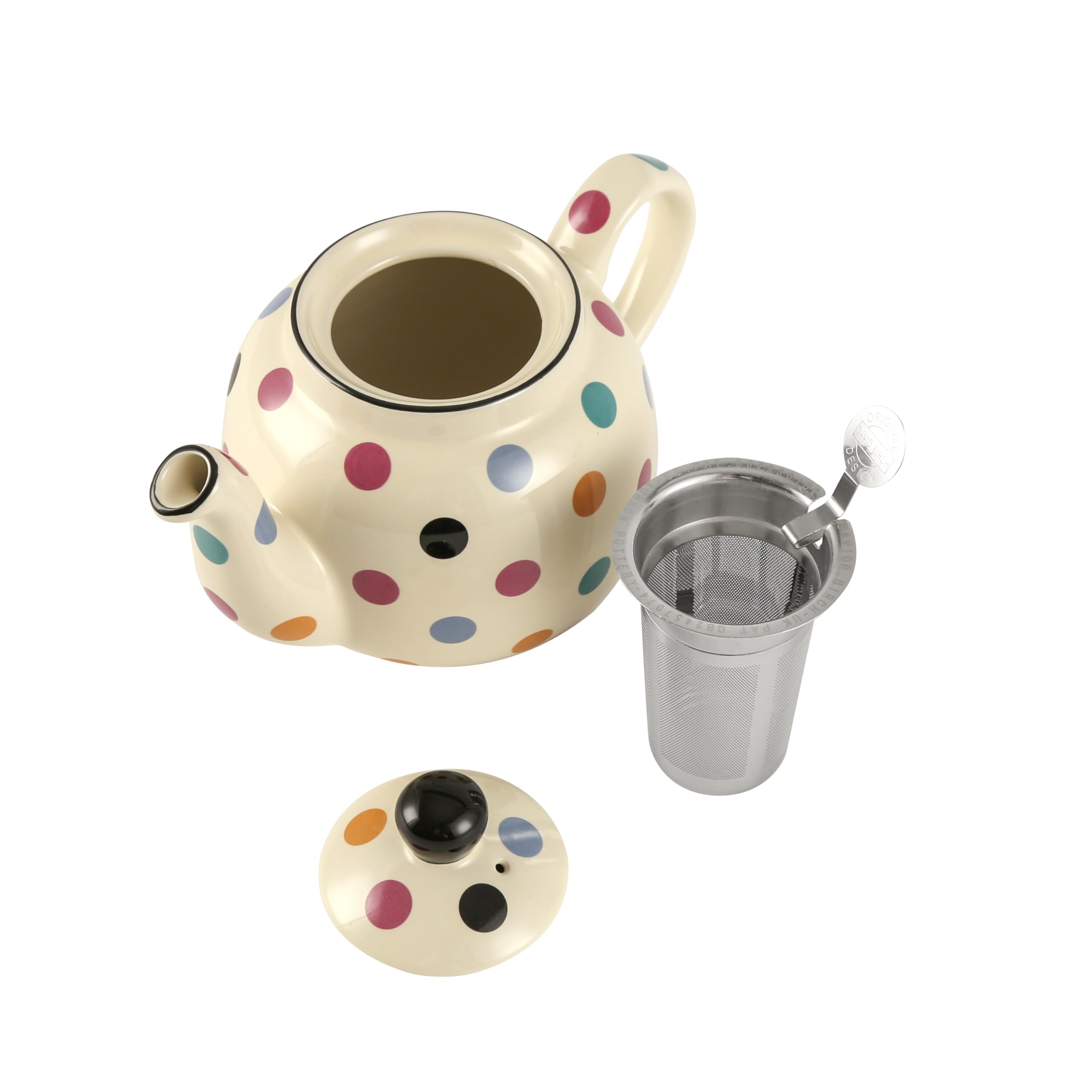 London Pottery Théière en céramique de 600 ml avec infuseur en acier inoxydable, façon élégante et sophistiquée de boire du thé pour 1 à 2 personnes (ivoire multispot, théière avec infuseur, 600 ml)