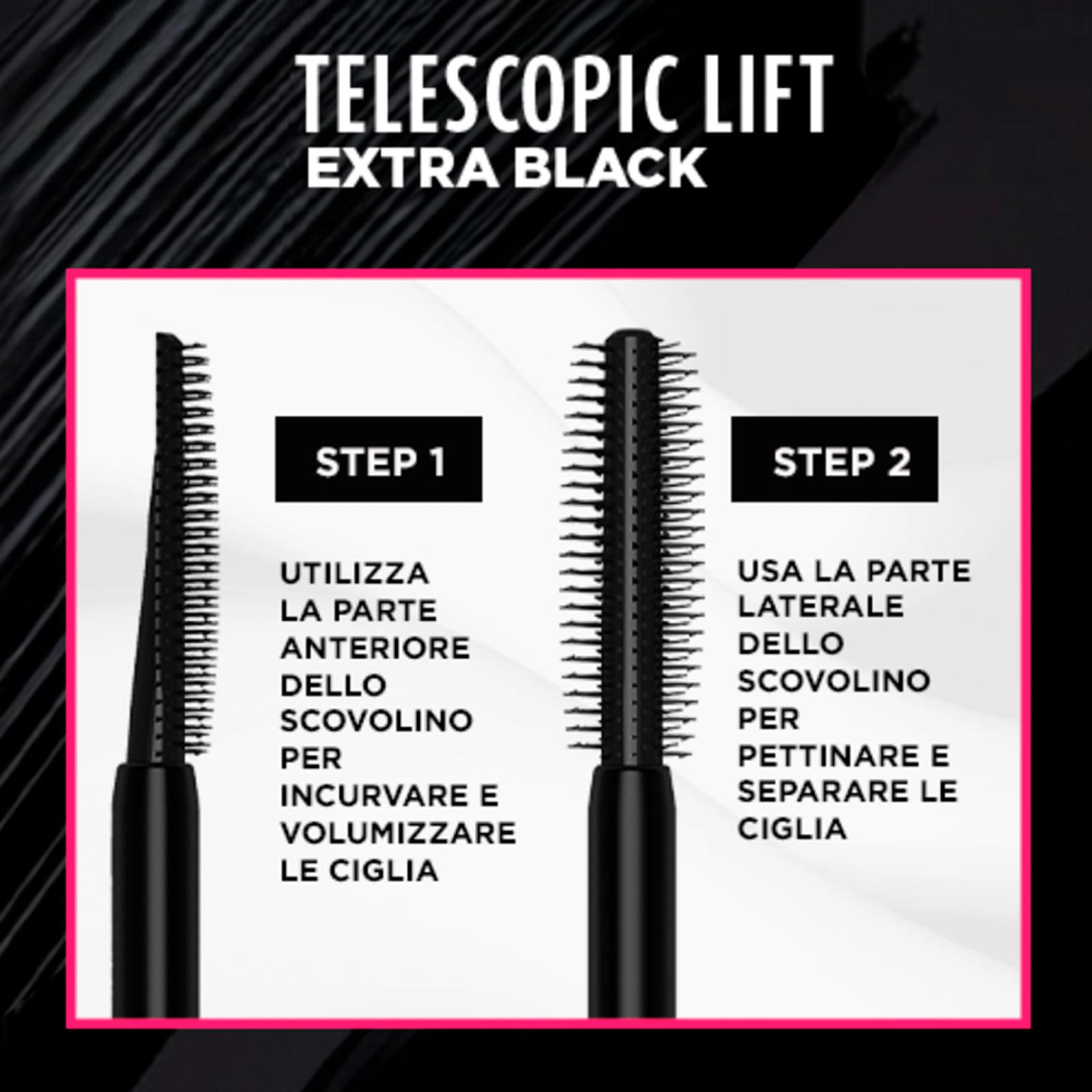 L'Oréal Paris Telescopic Lift Mascara, verlängerend und voluminös, 36 Stunden, Effekt gekräuselte Wimpern, ohne Klumpen, Formel mit Ceramiden, Farbe Extra Schwarz, 4 Kosmetika