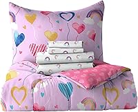 Vista 6 de dream FACTORY - Juego completo de ropa de cama infantil de 5 piezas, de microfibra muy suave, fácil de lavar, tamaño individual, globos de corazón