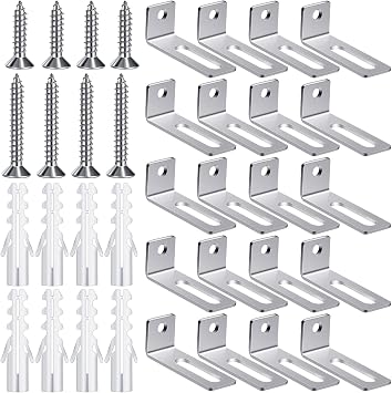 Oudain 20 Set Wall Brackets Whiteboard Mounting Hardware Wall Installation Hardware Kit Whiteboard Mounting Brackets Include Hanger Supports, Screws, Expansion Tube for Hanging Office Supplies