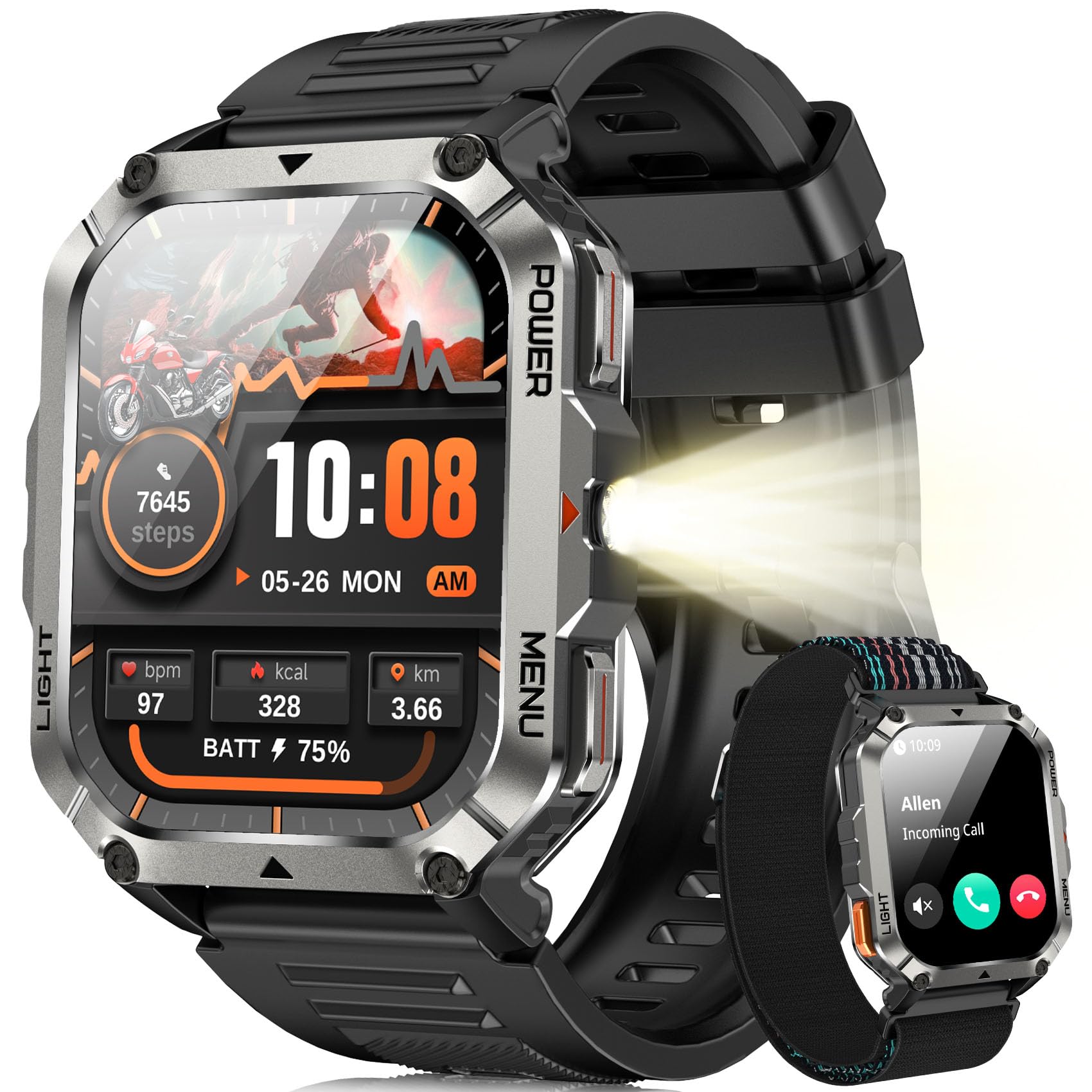 Blackview Smartwatch Uomo, 2.01" Smartwatch Militare Uomo Fitness con Chiamate Bluetooth Orologio Intelligente 115+ Modalità Sportive/900 mAh/Sonno/Cardiofrequenzimetro/Torcia/Bussola per Android IOS