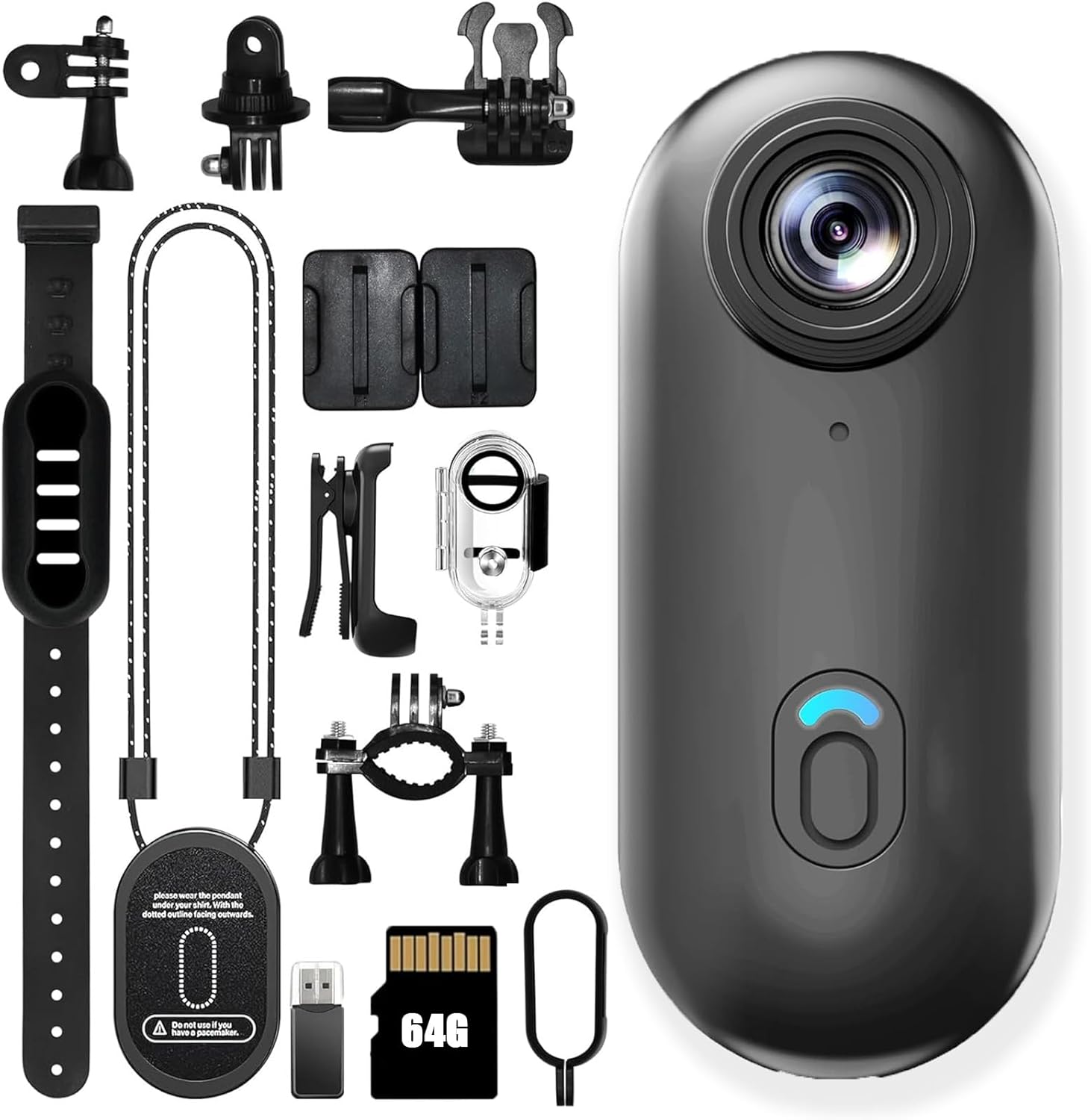 Action Camera, Mini Body Cam with Magnetic Clip, Wearable Sports Recording Camera, Video Recorder with Ipx7 Waterproof Underwater Camcorder, for Motorcycle, Bicycle, Diving, Travel (64G*A)