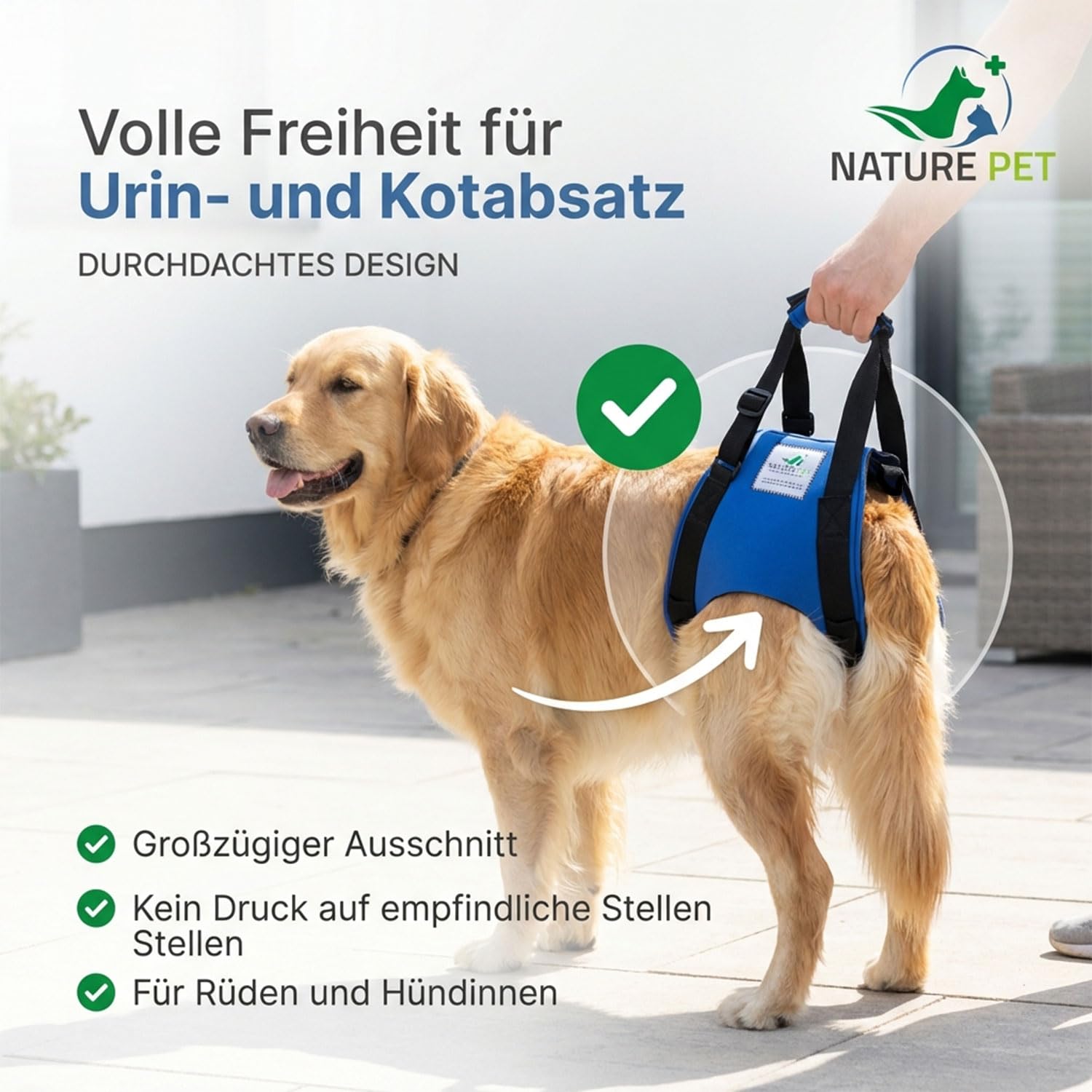 Nature Pet © - Tragehilfe Hund hinten - Verstellbarer Hunde Tragegurt als Treppenhilfe - Ideal für ältere, kranke oder operierte Vierbeiner - Praktische Unterstützung für Mobilität (M, Schwarz)