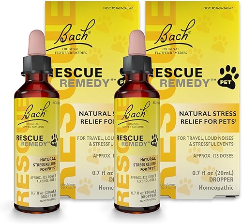 Bach Rescue Remedy PET Dropper 0.7 fl oz, alivio natural del estrés, calmante para perros, gatos y otras mascotas, esencia floral homeopática,