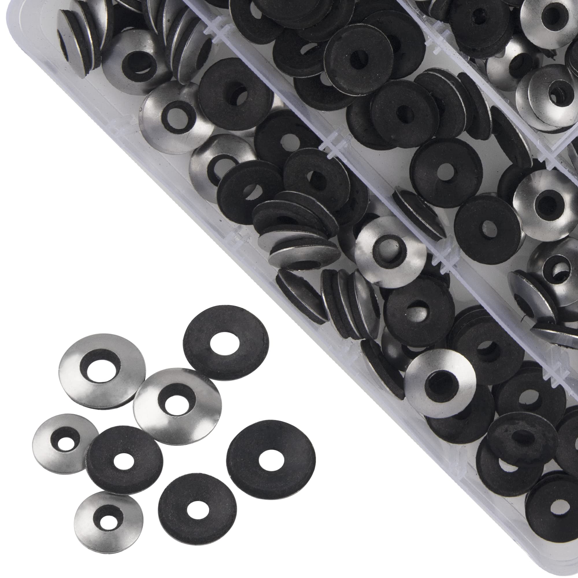 Rrina 200 Stück 304 Edelstahl Neopren EPDM Bonded Dichtungen Unterlegscheiben Sortiment Kit für 8#/10#/12#/14# Schrauben