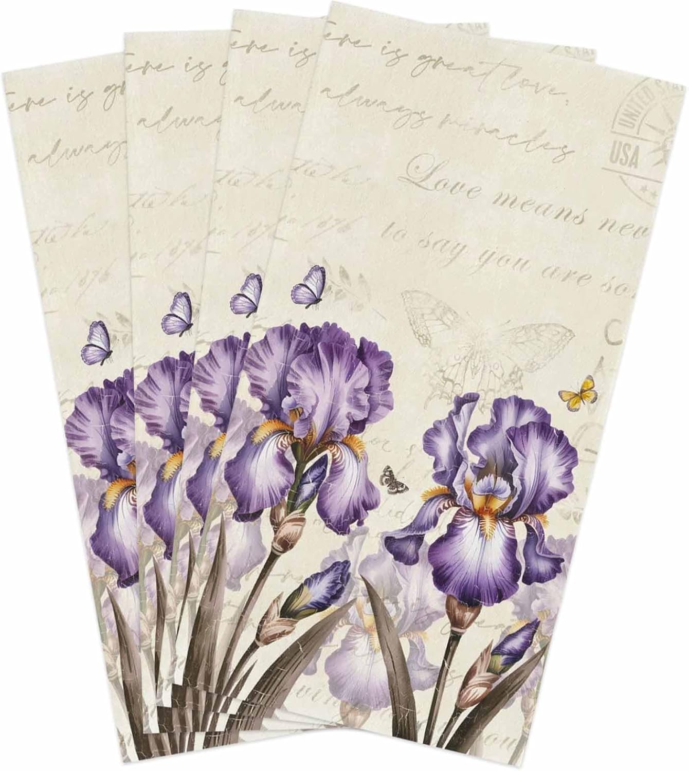 Kitchen Towels Set of 3 Purple Flower Butterfly Tea Dish Towels and Dishcloths Sets Decorative Tea Towel Elegant Blossoms Iris Floral Absorbent Hand Towels for Kitchen Drying Bathroom Decor Gift 18x28