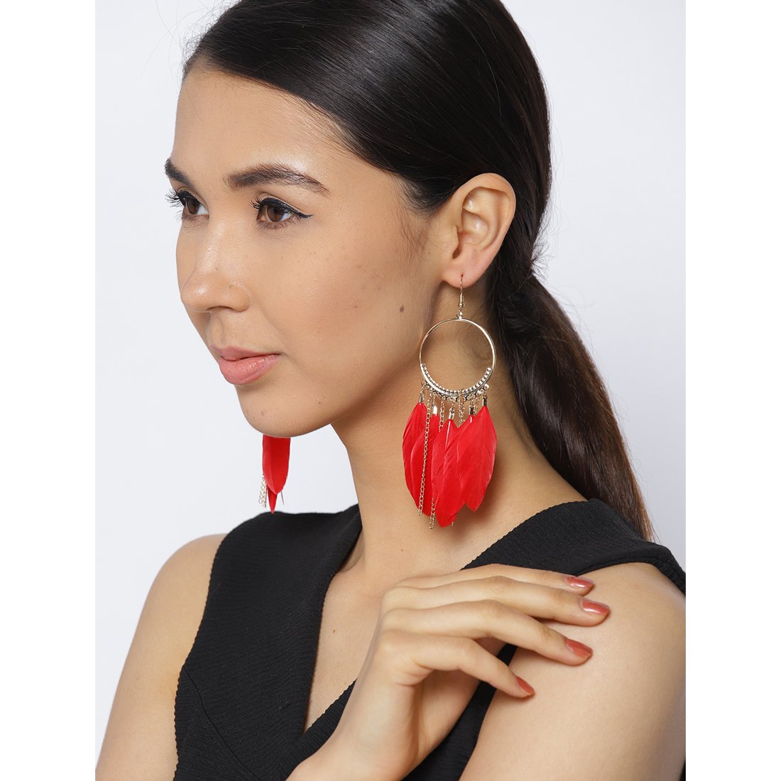 Luxuria Delicate Feather Chain Drop Plated Earrings