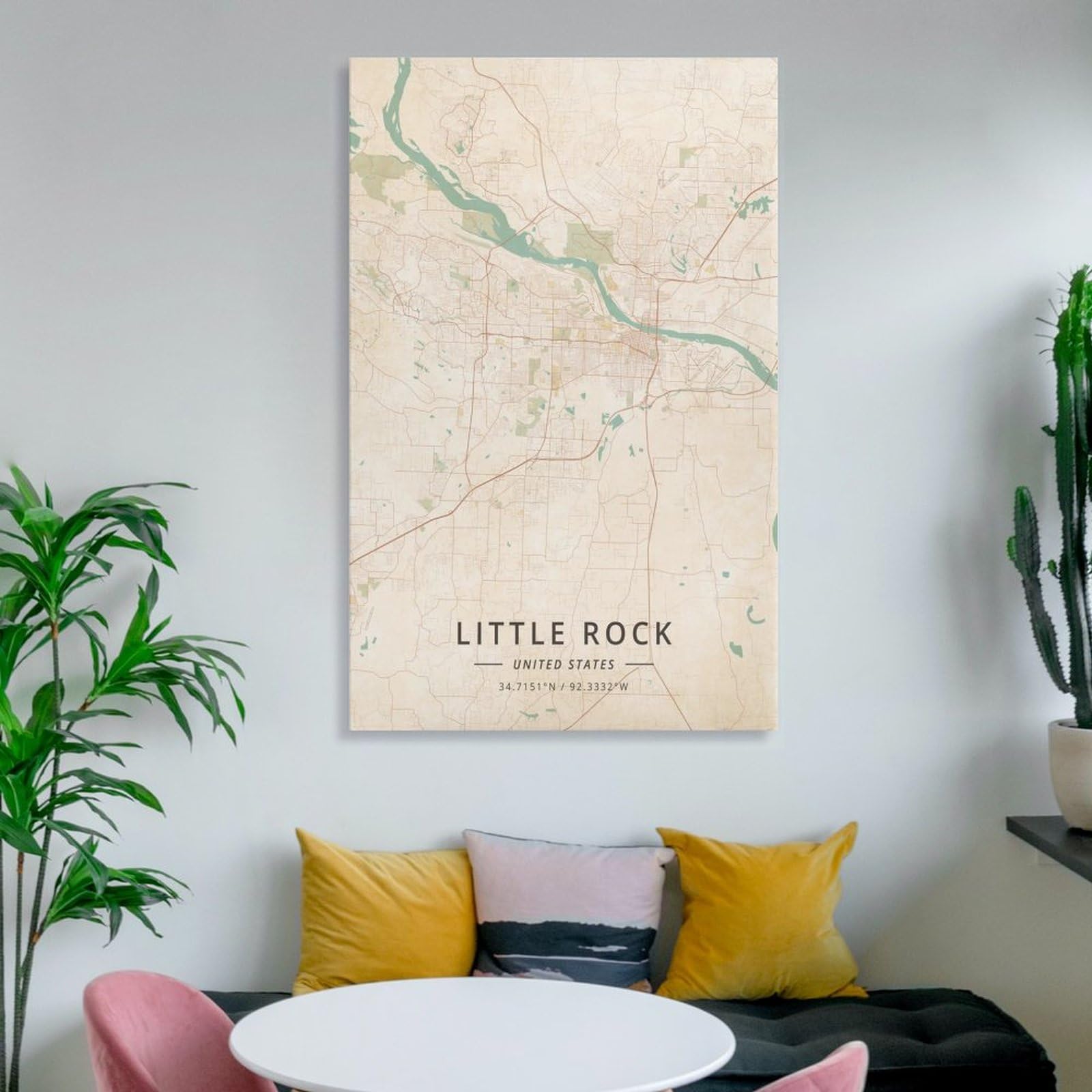 Little Rock - Poster con mappa degli Stati Uniti d'America, stampa artistica da parete su tela, stile vintage, per casa, scuola, ufficio, 30 x 45 cm