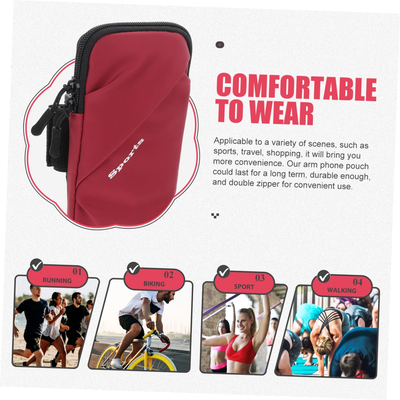 jojofuny 4pezzi Bracciale Elastico Per Smartphone Borsa Da Braccio Per Sport All Aperto Per Running e Fitness Design Leggero e Traspirante