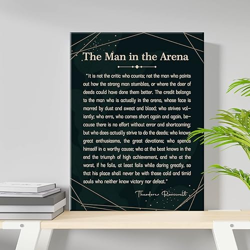 Miniatura 3 de Lienzo enmarcado con cita de Theodore Roosevelt, con texto en inglés "The Man in the Aren", póster con texto inspirador y competitivo del hombre con