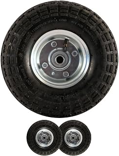 ZENO Wheelbarrow Wheels - 2 x 10" | Pneumatic Wheels Set | Truck Trolley Puncture Proof Tyre for Garden Heavy Duty Trolley Trailer Truck | Black Solid Replacement Wheelbarrow Wheel 3.50-4