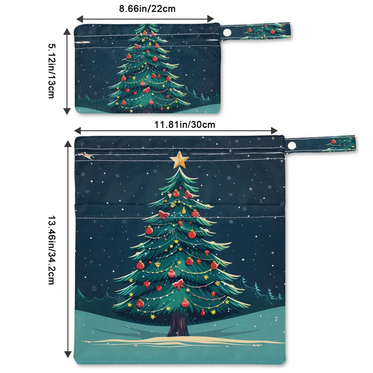 GzLeyigou 2pcs Cloth Diaper Wet Dry Bag Waterproof Storage Bag Travel Laundry Bags, Beach, Pool, Breast Pump Parts, Gym Bag for Swimsuits & Wet Clothes for Baby (Winter Ornamented Christmas Tree)
