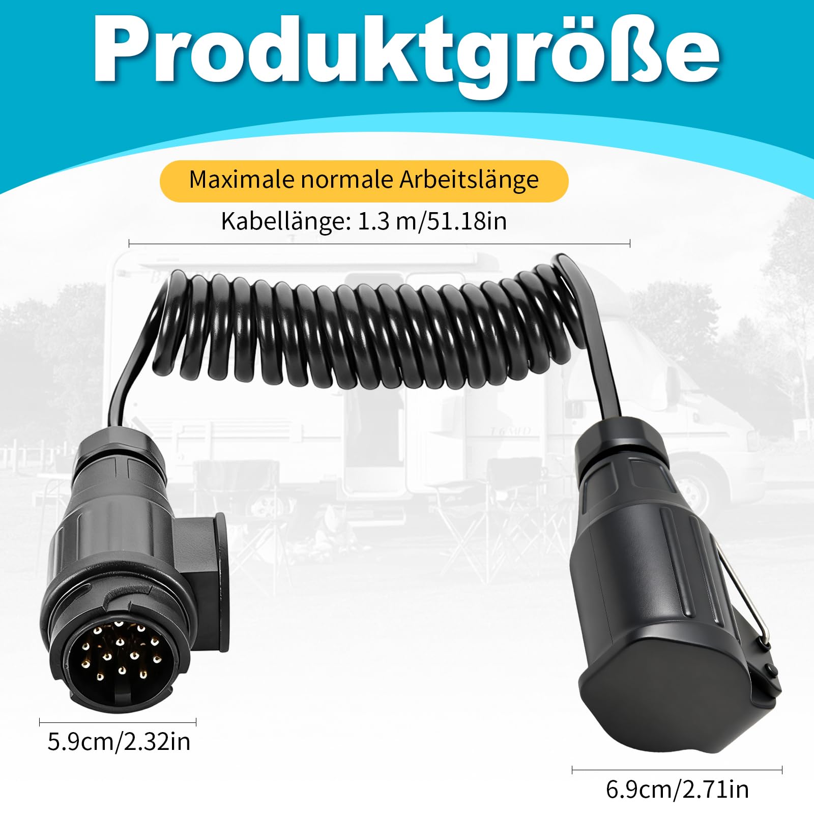 Anhänger Verlängerungskabel 13 Polig 1.3M,Anhängerkabel Adapterkabel,13 Pol Stecker auf 13 Poliger Steckdose Sprialkabel,13 Poliger Anhängerstecker mit Kabel für PKW RV Wohnmobil Traktor