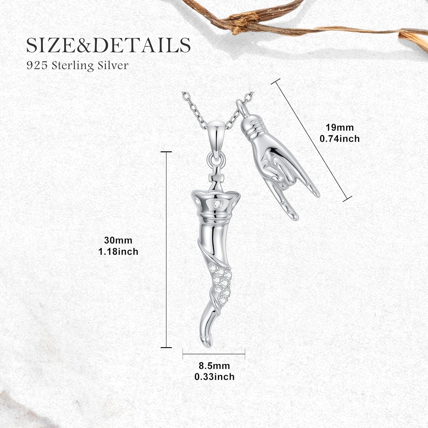 Diamond Italian Horn Necklace for Women 925 Sterling Silver Good Luck Amulet Pendant with Lab Grown Diamond Jewelry for Christmas Gift - Image 5