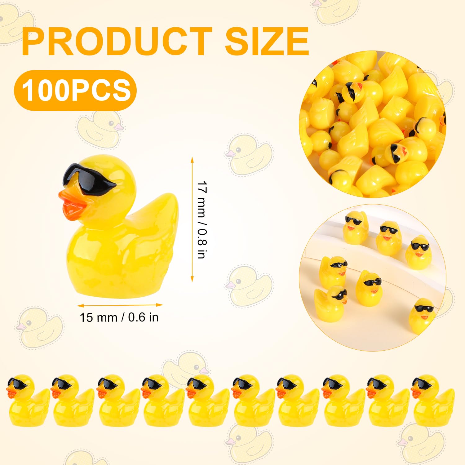 100pcs Mini Resin Ducks, Cute Mini Resin Ducks with Sunglasses Tiny Yellow Duck Miniature Ducks for Miniature Garden Landscape Dollhouse Potted Plant Decoration