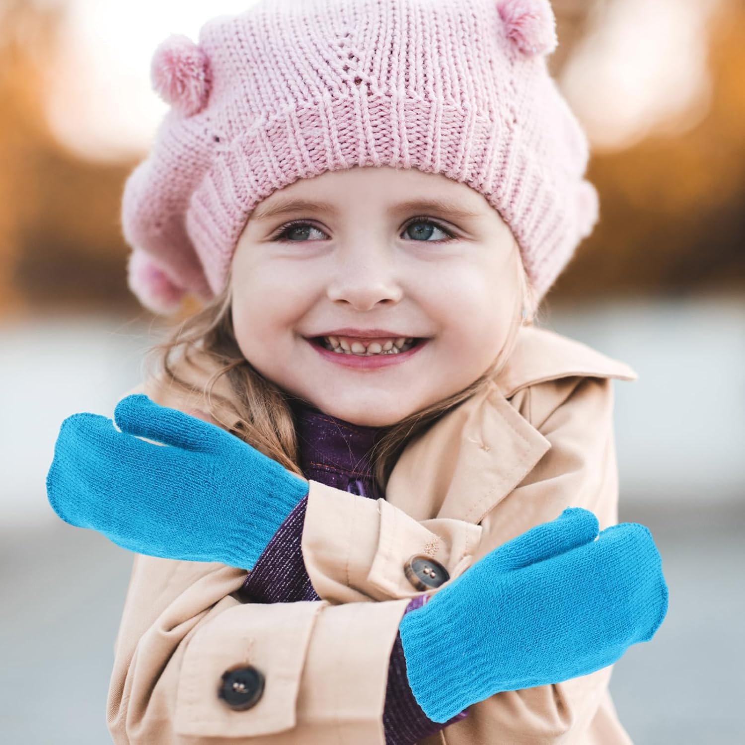 ERINGOGO Baby Winter Gloves Soft Warm Knitted Mittens for Toddler Boys and Girls Thick Infant Mittens Light Brown