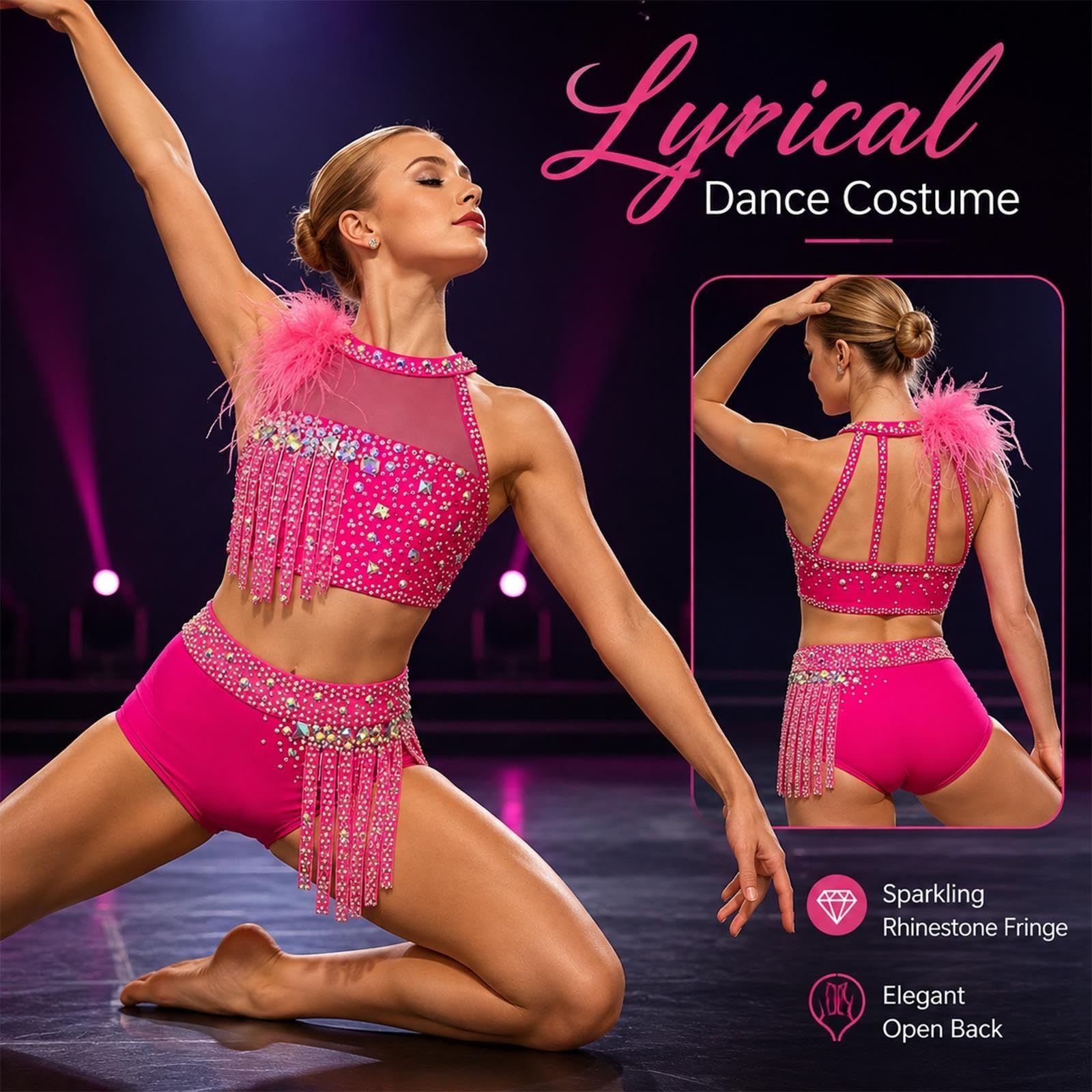 Nowoczesny kostium lyrical dance dziewczęcy damski cyrkonie frędzle