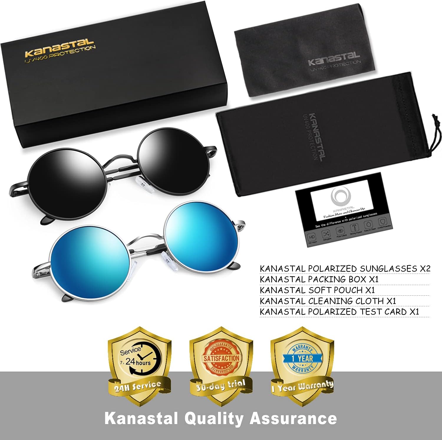 KANASTAL Round Sunglasses for Women Men Polarized Circle Sun Glasses UV400 Halloween Cosplay Shades 2 Pack - Image 6