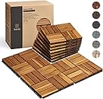 Deck Tiles, Patio Flooring - Outdoor Waterproof Acacia Wood Tiles for All Weather Use - Balcony, Backyard, Indoor & Outdoor (Golden Teak Crossed Pattern, 10 Pcs - 10 Square Ft)