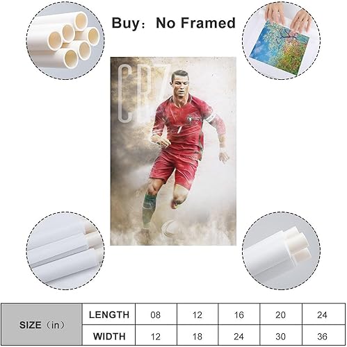 Miniatura 2 de VCLUST Cristiano Ronaldo - Póster de fútbol para decoración artística, pintura estética, arte de pared, lienzo para decoración de dormitorio, 16 x