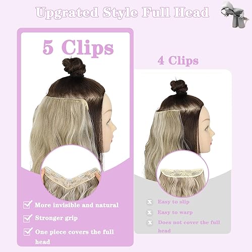 Miniatura 6 de Extensiones de cabello con clip de 20 pulgadas de color marrón degradado, para mujer, rizado, ondulado, 34, cobertura de cabeza completa, invisible,