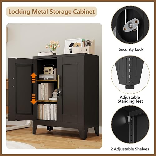 Miniatura 7 de Armario de almacenamiento de metal de 36 pulgadas de alto con cerradura, gabinete de bloqueo con 2 puertas y 2 estantes ajustables, gabinetes de