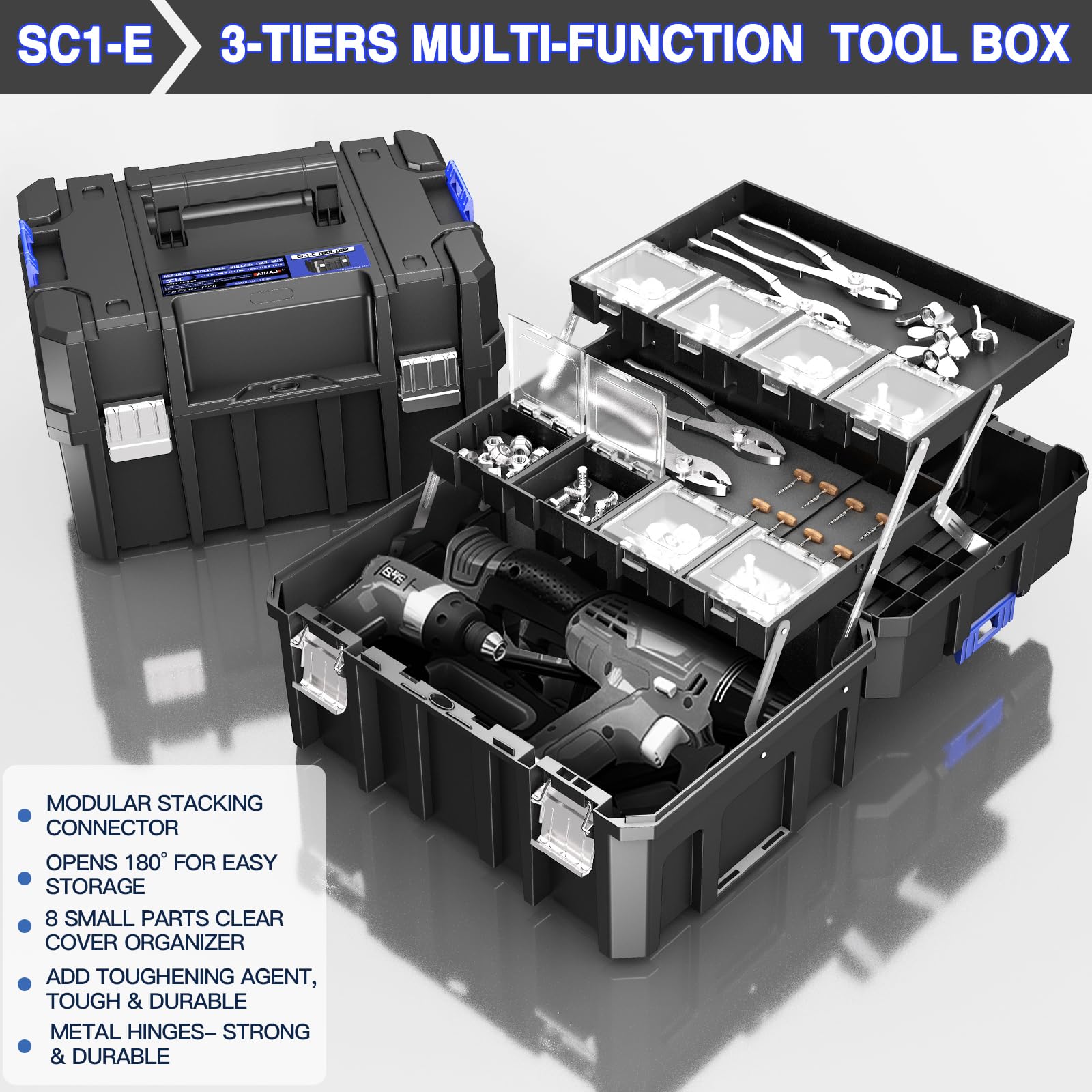 5-Lagiger Werkzeugkoffer mit Rollen,Modularer, Stapelbarer Werkzeugkoffer Leer,Tragbarer Werkzeugkiste mit Schublade,Robust und Langlebig, der Garage,Hausreparaturen und Professionelle Einsätze