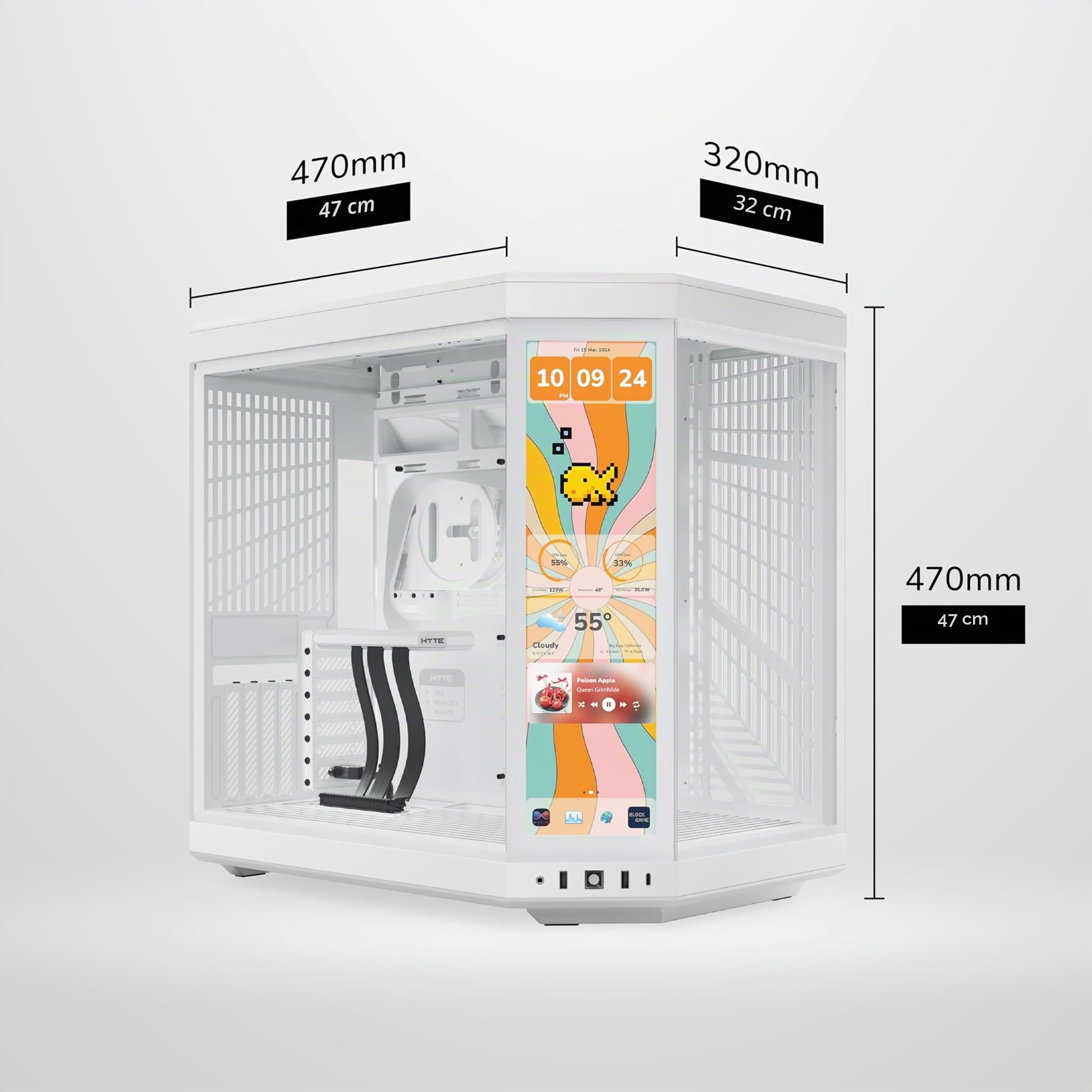 Hyte Y70 Touch Infinite Dual Chamber ATX Mid Tower - Funda estética Moderna con Pantalla táctil LCD integrada de 2.5 K, Color Blanco Nieve