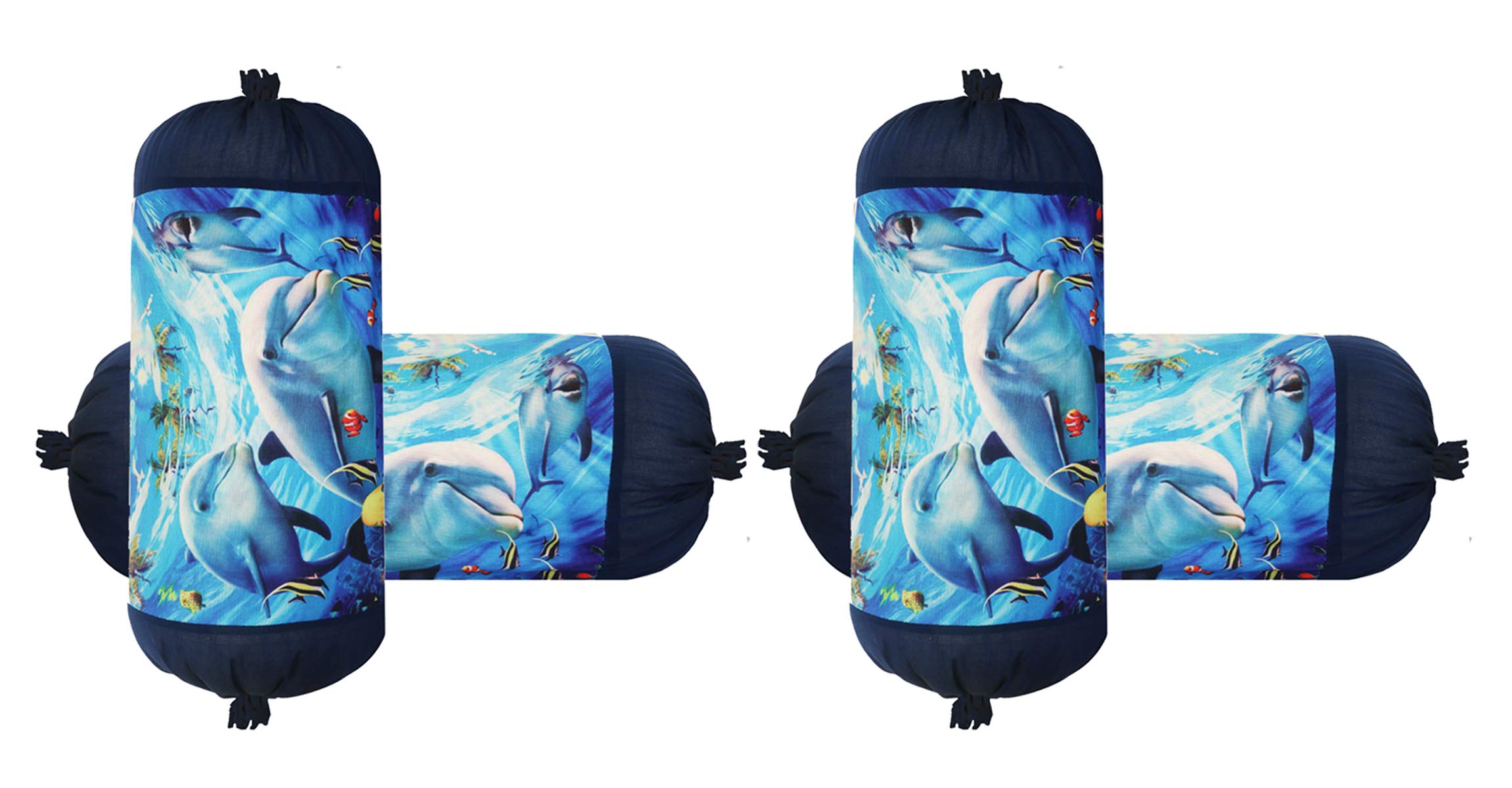 Kuber Industries Fish Design Cotton 4 Pieces Bolster Cover Set (Blue)
