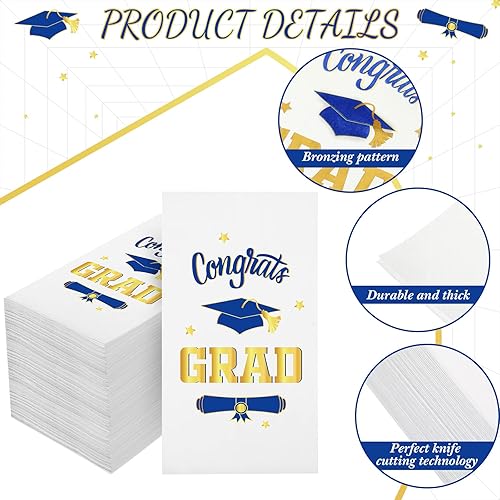 Miniatura 3 de 100 servilletas de papel para fiesta de graduación, suministros de 2 capas, servilletas desechables de 2 capas para decoración de escuela,