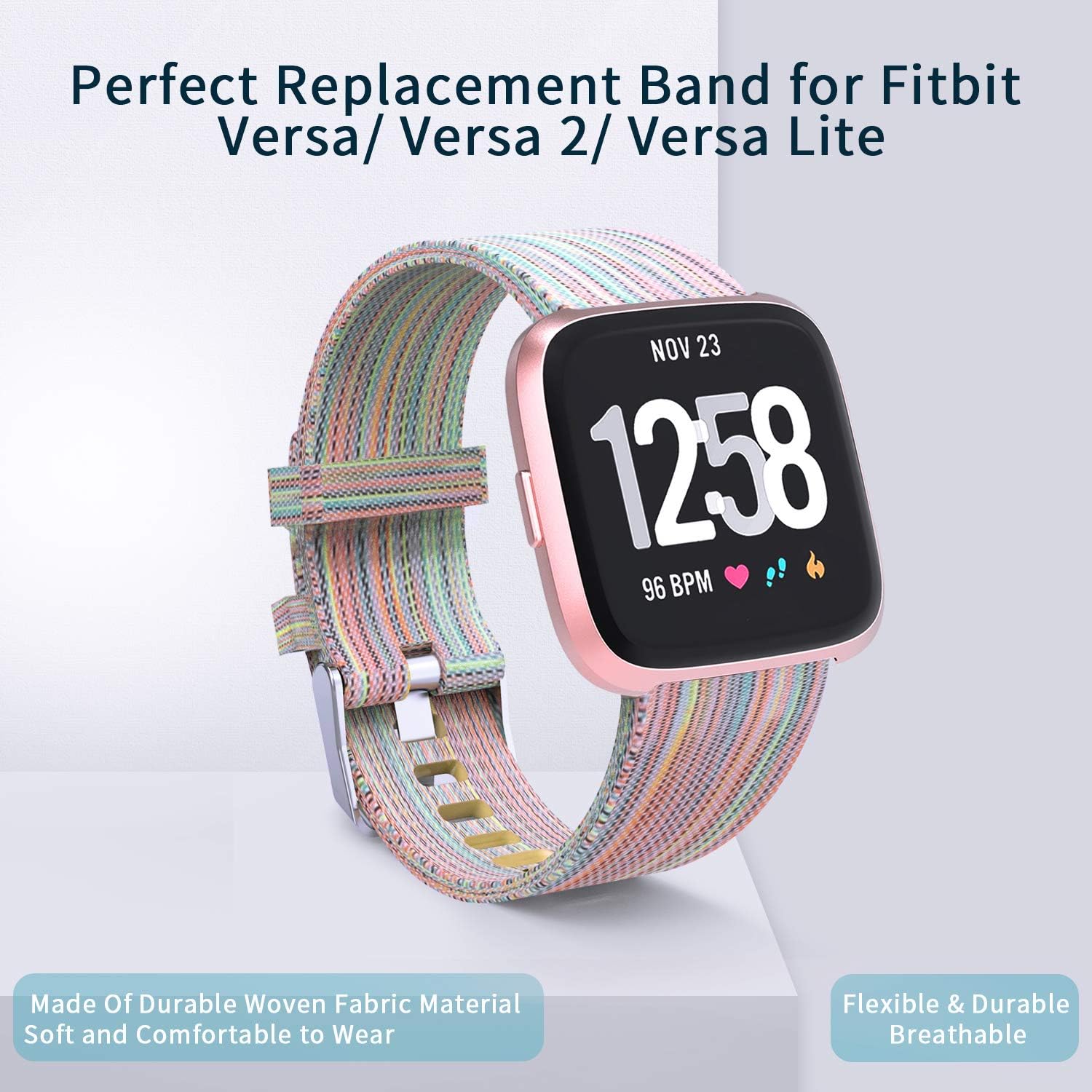 Welltin Bands Compatible with Fitbit Versa/Fitbit Versa 2/Fitbit Versa Lite for Women Men, Breathable Woven Fabric Strap, Quick Release, Adjustable Replacement Wristband for Fitbit Versa Smart Watch