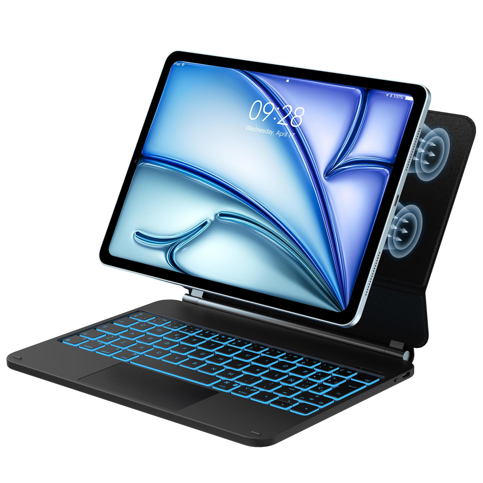 IVEOPPE Teclado Magic Magnético para Air 11'' M4/M3/M2, Funda Teclado de Ajuste Fácil para Air 6/5/4 Gen, iPad Pro 11 4/3/2/1 Gen, Soporte Flotante, Retroiluminación 7 Colores, con Trackpad, Negro