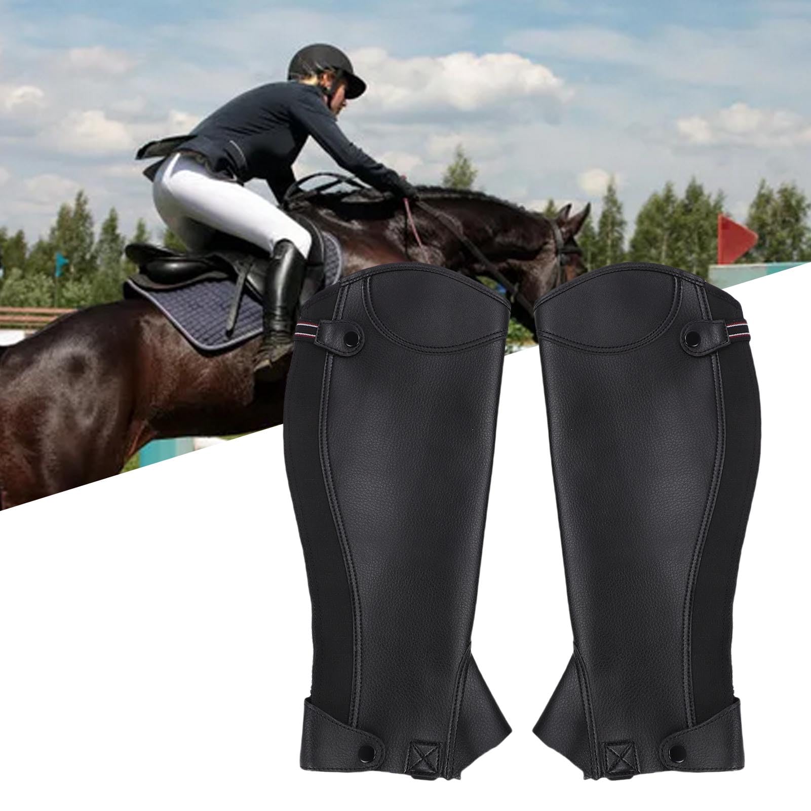 Mezzi Ghette da Equitazione, Mezzi Ghette da Equitazione in Microfibra Parastinchi da con Cerniera a Tutta Lunghezza Chiusure a Scatto sul Fondo Cinghia Elastica per