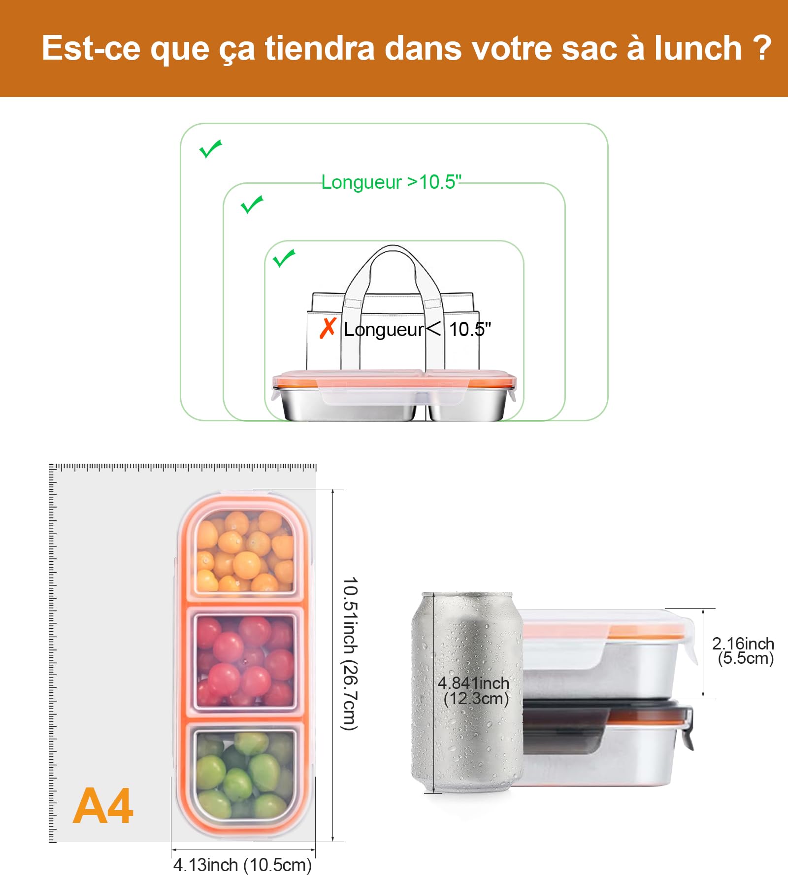 Ugotit Lunch Box Meal Prep 2 przegródki - hermetyczne pudełko ze stali nierdzewnej - odporne na piekarnik i zmywarkę (szary, 700ml)